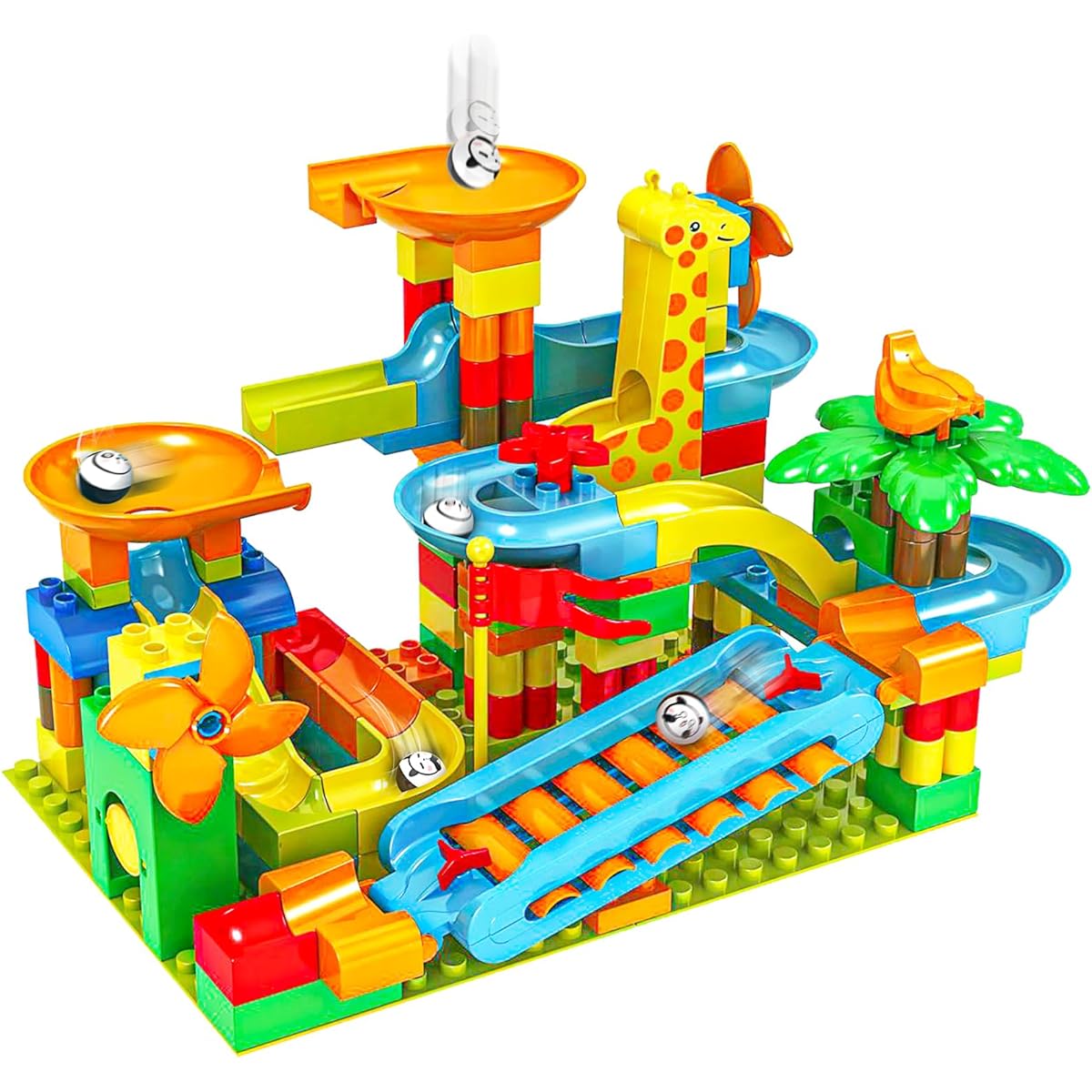 Battop Kids Marble Run Building Blocks Construction Toy Set Puzzle Race Track 97 Pieces