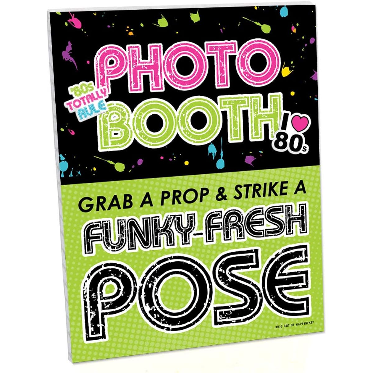 Big Dot of Happiness 80's Retro Photo Booth Sign - 1980's Party Decorations - Printed on Sturdy Plastic Material - 10.5 x 13.75 Inches - Sign with Stand - 1 Piece