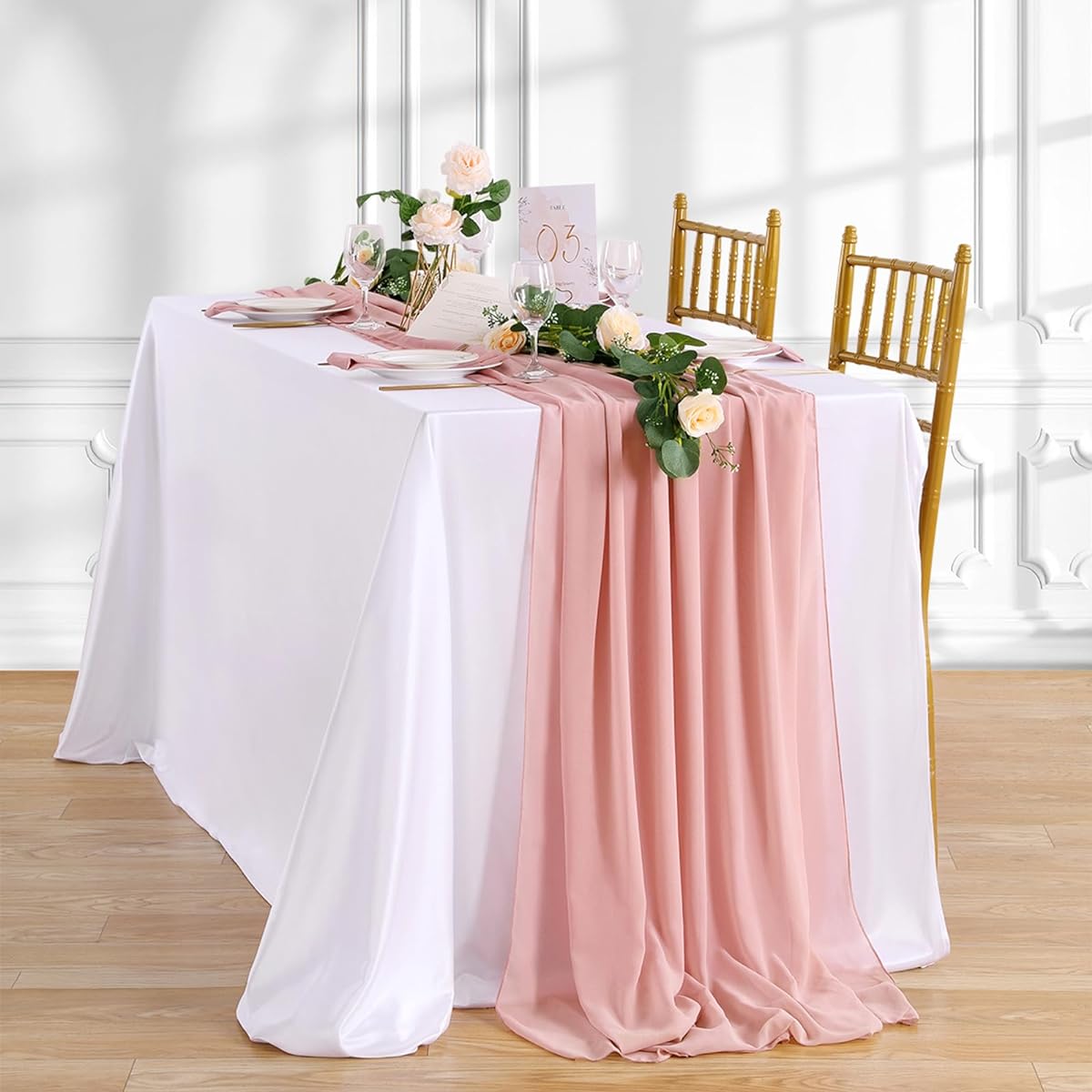 Dusty Rose Table Runner 27x120 Inch Rustic Chiffon Table Runner for Wedding Party Bridal Shower Outdoor Decor