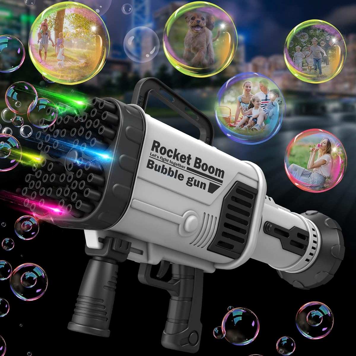AZfiner Bubble Machine Gun - 64 Holes Bubble Machine with Light Electric Bubble Maker with Bubble Solution Bubble Blower Summer Toys Kids Bubble Maker for Wedding Birthday Party - Black