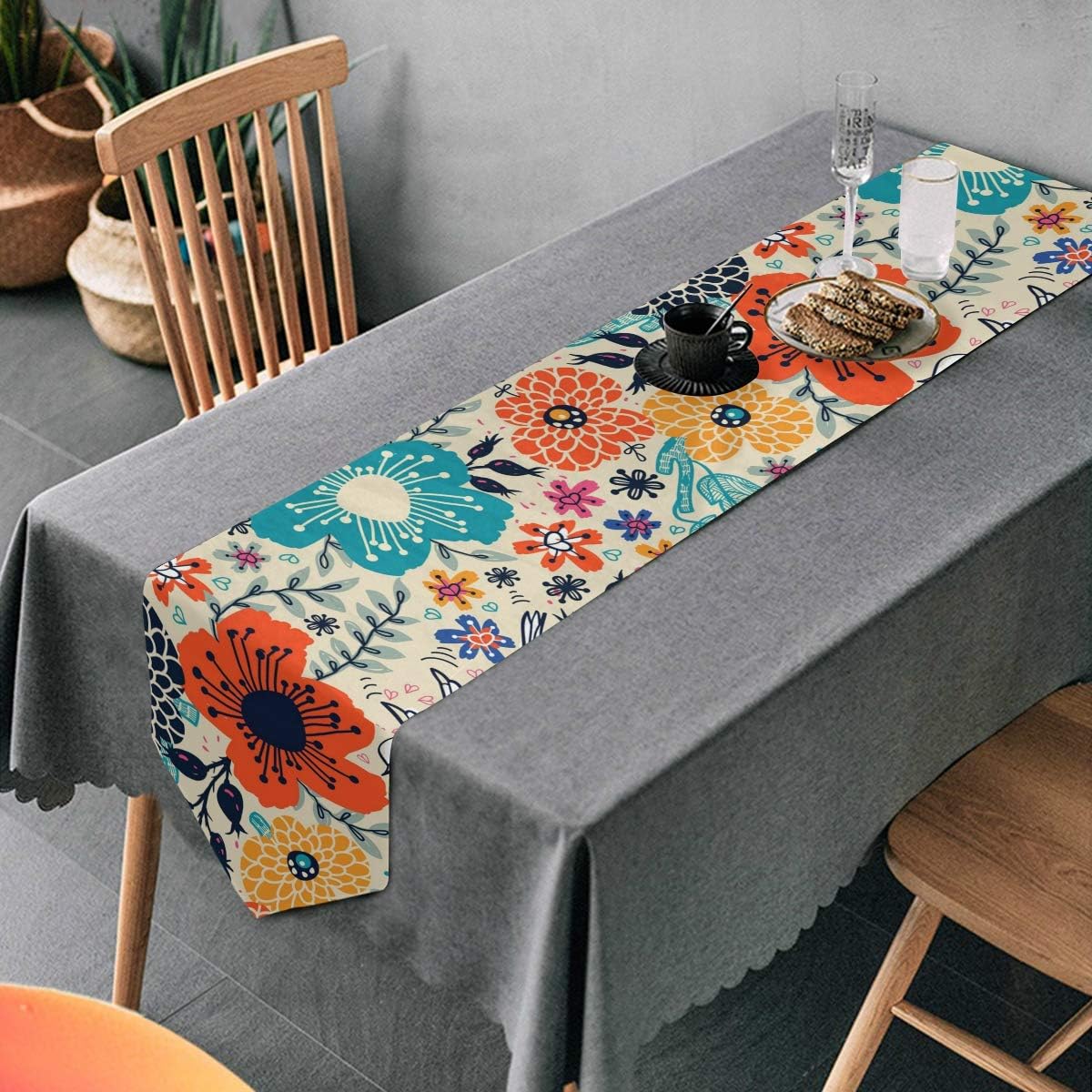 Aflyko Spring Flowers Table Runner Dining Table Decor 13" x 90"