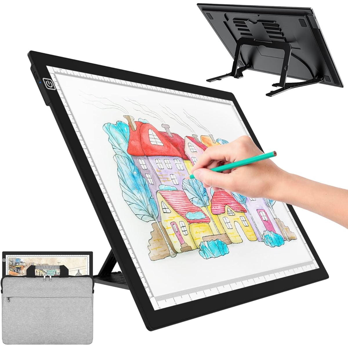 A3 LED Tracing Light Box with Carry Bag Built-in Stand, Ultra-thin Light Pad. Powered by 2500mAh Lithium Battery. For Cricut Vinyl, Weeding Tool, Drawing Craft Box/Board Tracing, Sketching, HTV.