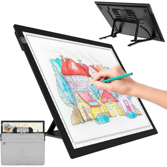 A3 LED Tracing Light Box with Carry Bag Built-in Stand, Ultra-thin Light Pad. Powered by 2500mAh Lithium Battery. For Cricut Vinyl, Weeding Tool, Drawing Craft Box/Board Tracing, Sketching, HTV.