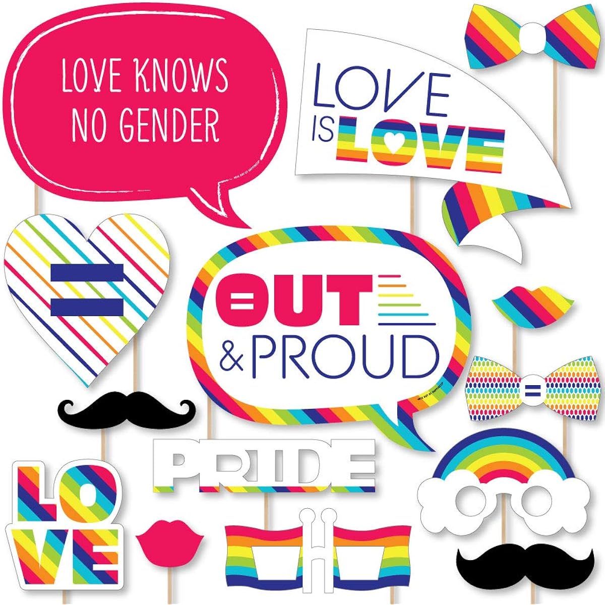 Big Dot of Happiness Love is Love - Gay Pride - LGBTQ Rainbow Party Photo Booth Props Kit - 20 Pieces