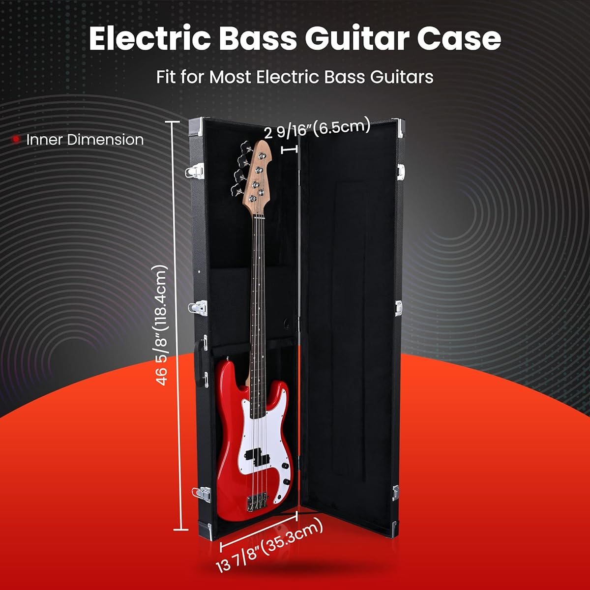 AW Electric Bass Guitar Hard Case Wooden Hard Shell Carry Case with Key 48 x 15.4 x 3.5 inches