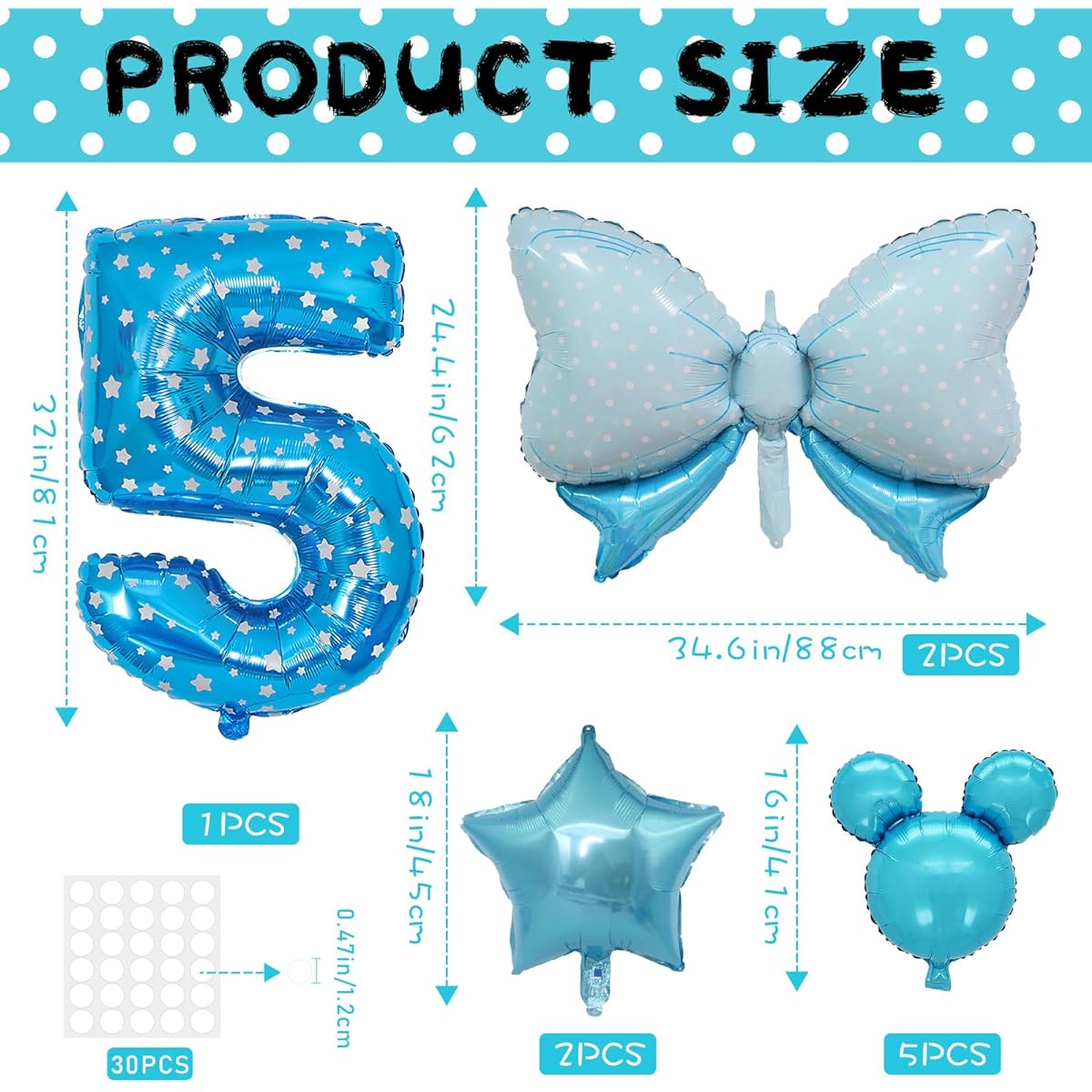 10 Minnie Balloons, Blue Minnie 5th Birthday Party Supplies, Giant Bow, Birthday Party Balloons, Birthday Party Decorations