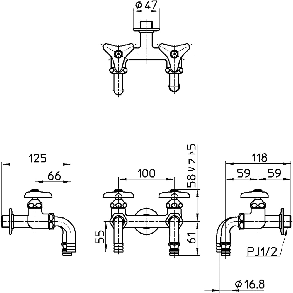 SANEI Two-mouth home faucet for watering, for nominal size 13, for cold regions, jointer connection, F136K-13, silver