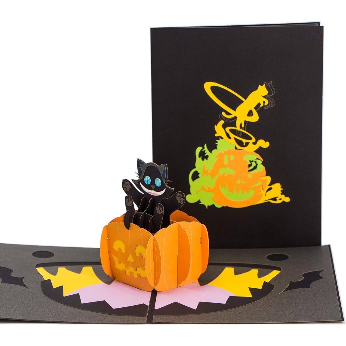 Ribbli Halloween Cat Pumpkin Handmade 3D Pop Up Card Greeting Card Halloween Card Funny Card Cat Card Birthday Card Pumpkin Card for Any Occasion with Envelope