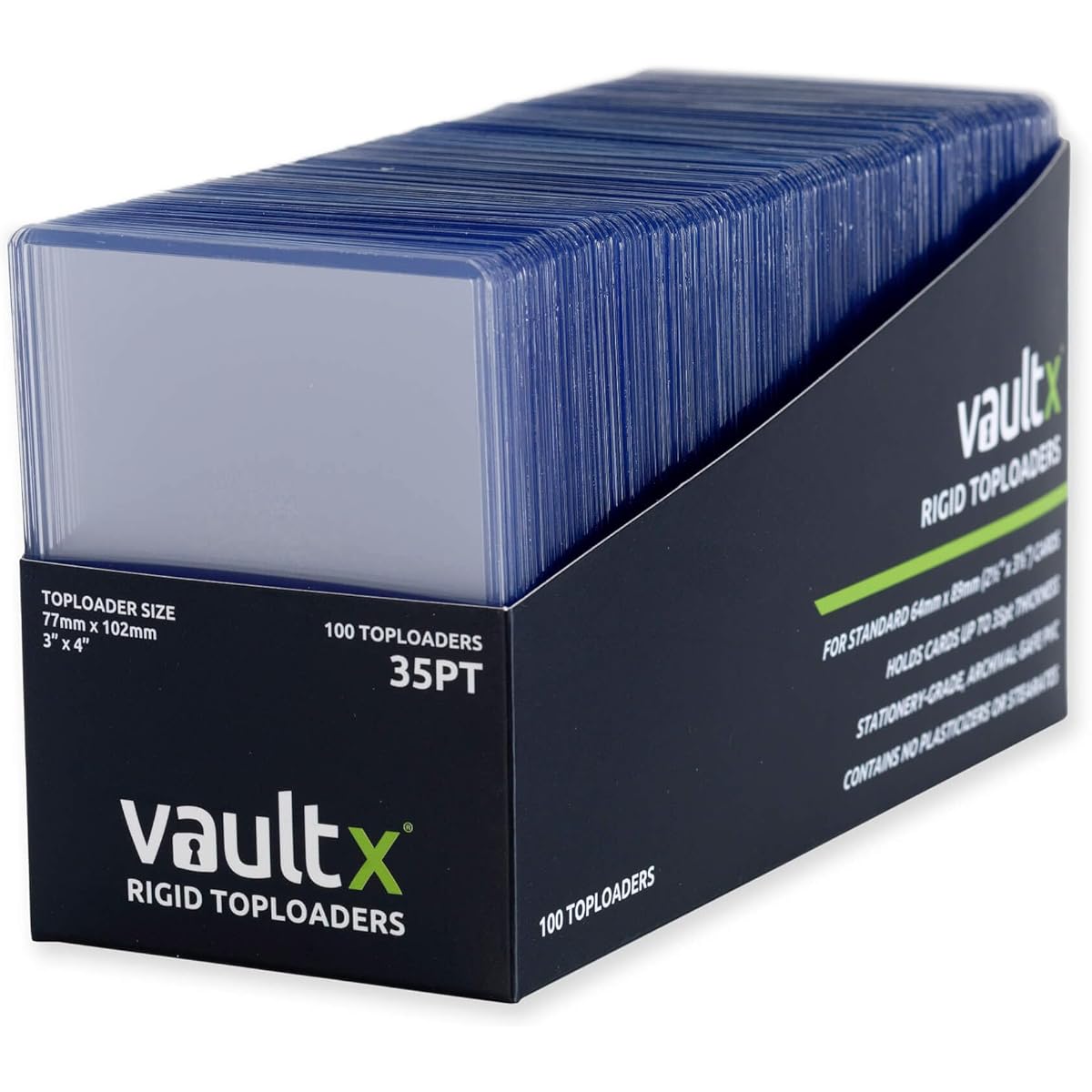 Vault X Premium Extra Thick Seamless Top Loader 35 Point 3" x 4" Rigid Card Holders for Trading Cards & Sports Cards (100 Pack)