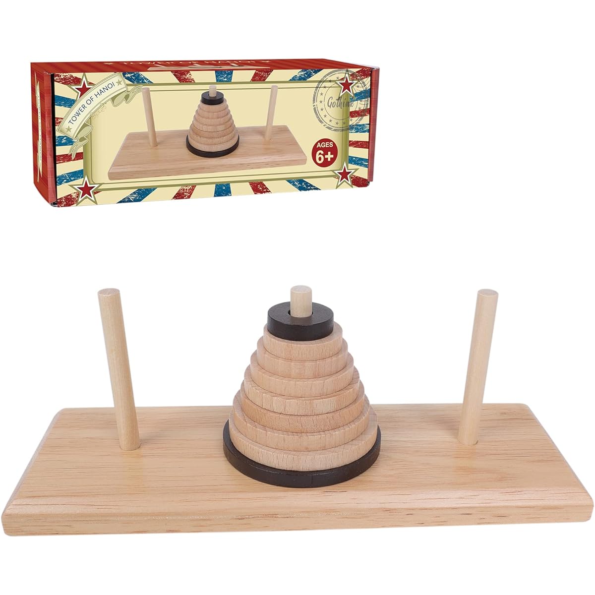 Gothink Wooden 9-Story Tower of Hanoi Logic Puzzle Brain Teaser Intellectual Toy for Kids and Adults
