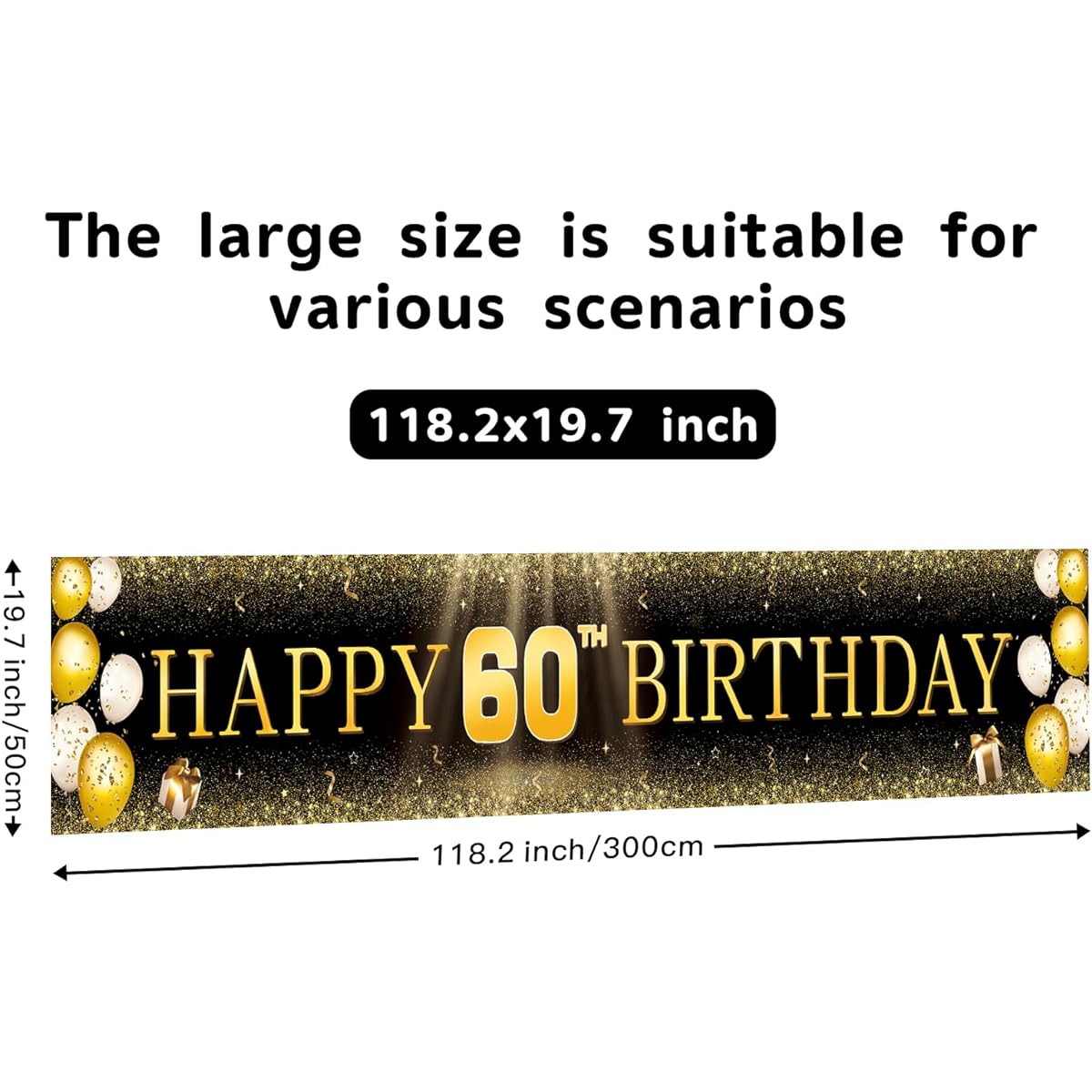 TZSS Large Happy 60th Birthday Banner Happy 60th Birthday Decorations Yard Sign 60th Birthday Indoor Outdoor Party Decorations (118" x 20")