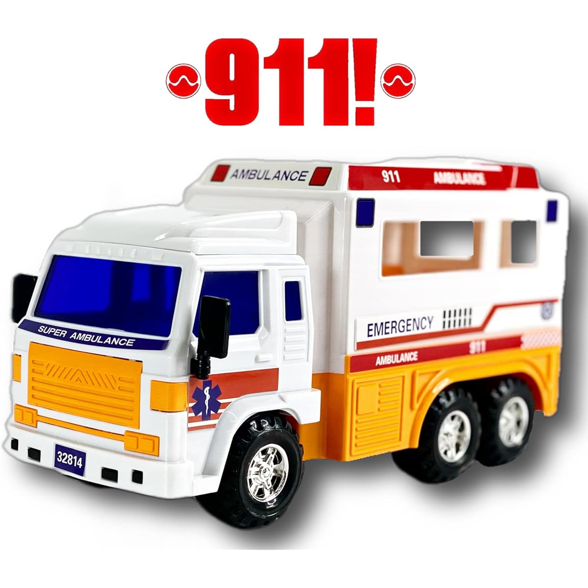 Big-Daddy Medium Duty Friction 911 Ambulance Toy Truck with Opening Doors on the Back for More Fun Playtime