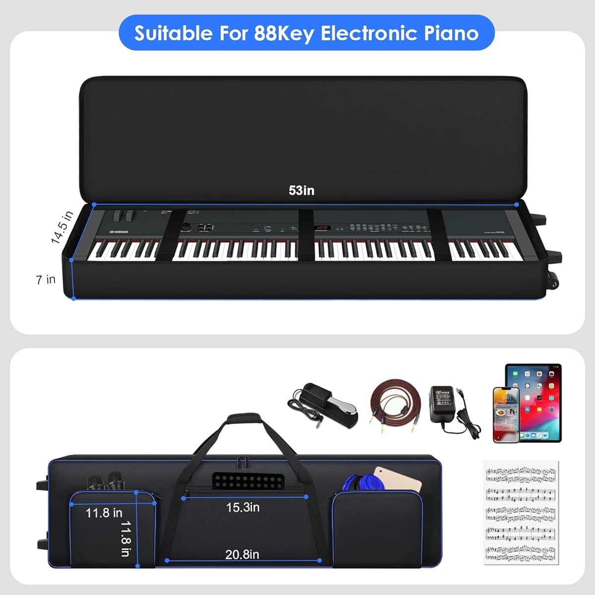 88 key keyboard case. , black///white, modern.