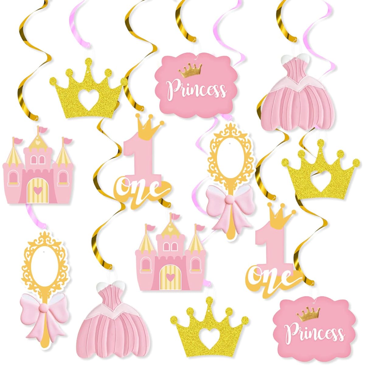 K KUMEED 20 Pieces Pink Princess Party Decorations Princess Hanging Swirl Decorations for 1st Birthday Princess Theme Party Decorations for Baby Shower