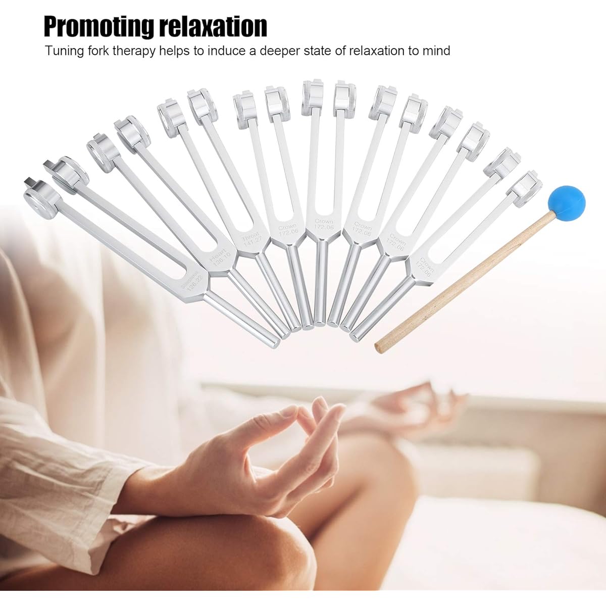 Tuning Forks, Set of 8, Aluminum Healing Tuning Forks Starter Kit for Relax Mind Body Sound Therapy (126.22 Hz 136.1 Hz 141.27 Hz 172.06 Hz 194.18 Hz 210.42 Hz 221.23 Hz 272.20 Hz)