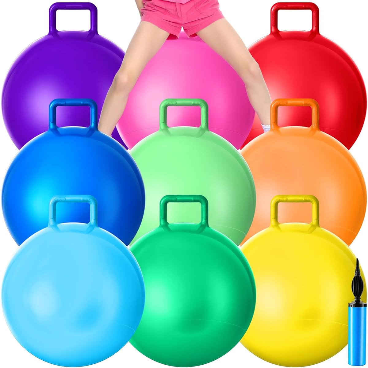 Hopper Ball Jumping Hopping Ball Exercise Ball with Handle and Air Pump 9 Pieces Outdoor Sports School Game Exercise 9 Colors
