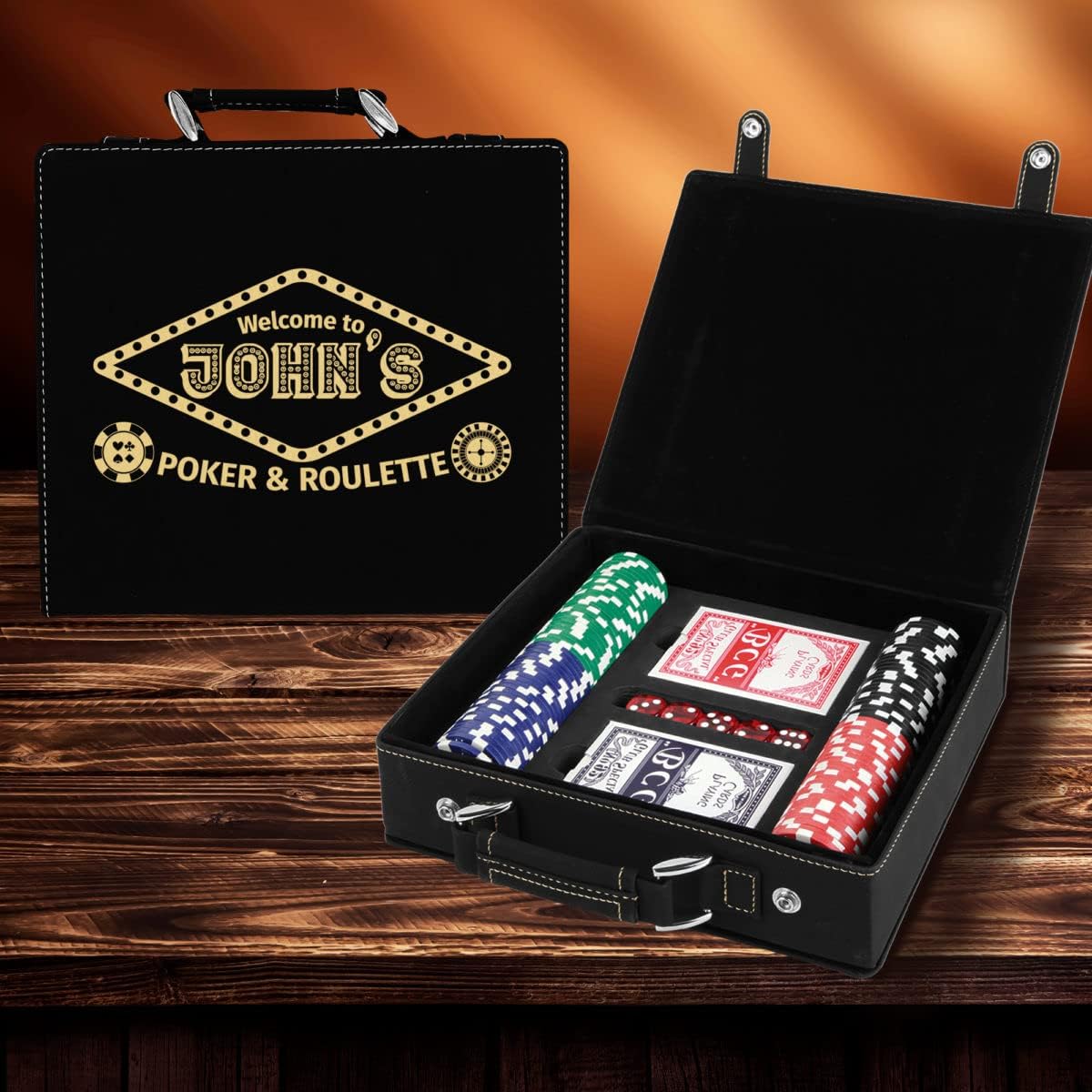 Sofia's Findings Personalized Casino Leatherette Poker Chip Set - Brown