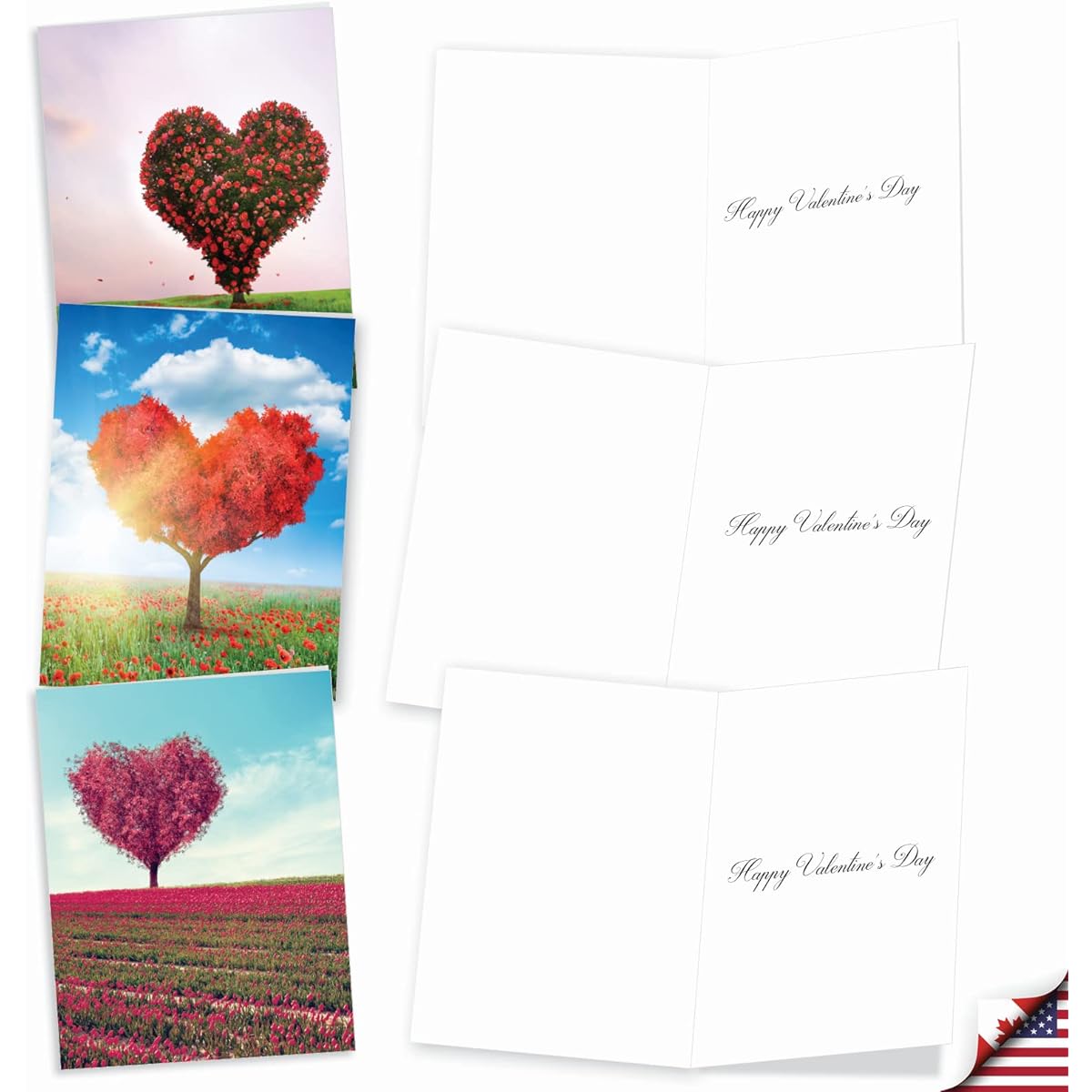 The Best Card Company - Valentine's Day Cards Bulk 20 Count (4 x 5.12 Inch) - Boxed Greetings (10 Different Designs, 2 of Each) - Heart Tree AM8994VDG-B2x10