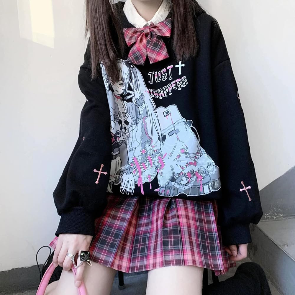 [TOWYYO] Women's Hoodie, Cute, Girls, Anime Print, Long Sleeve, Hooded, Korean Fashion, Warm, Pullover, Sweat Top, Spring, Autumn, Winter
