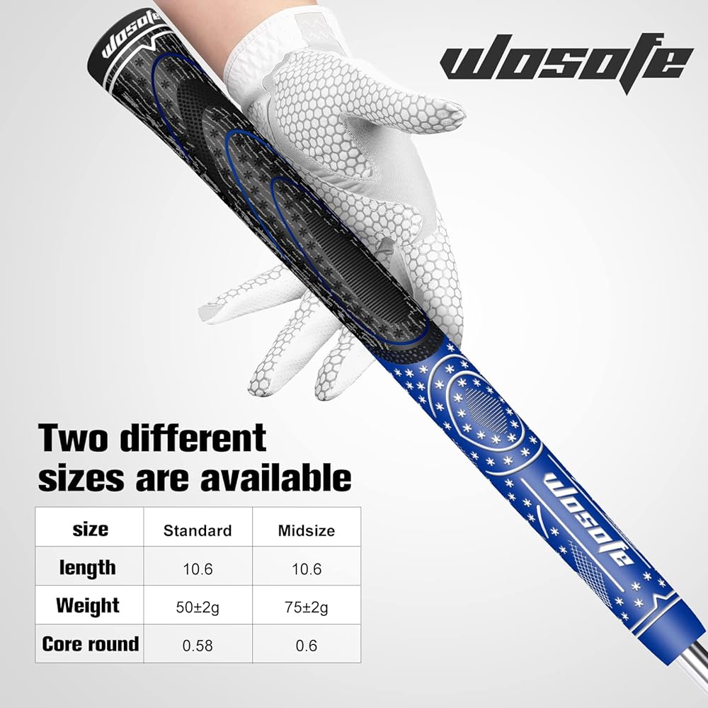Wosofe Golf Grips 13 Pack Corded Rubber Compound Material Hybrid Golf Club Grips Standard Mid Size Options 4 Colors All Weather Compatible