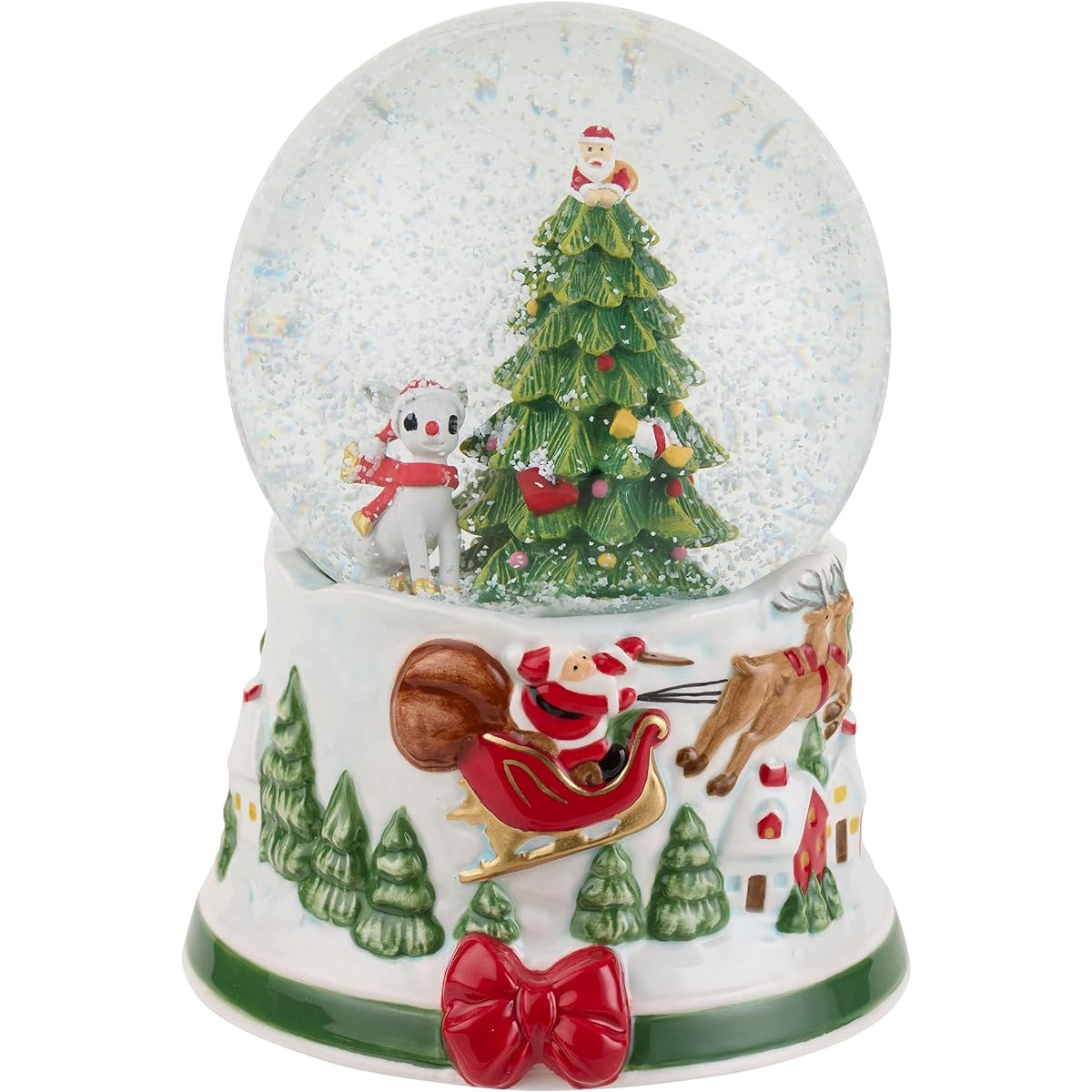 Spode Christmas Tree - Rudolph the Red Nosed Reindeer | Christmas Snow Globe | Light Up Snow Globe | Winter Snow Globe | LED Snow Globe - Dolomite & Glass | Globe Decoration - 6.5 inches