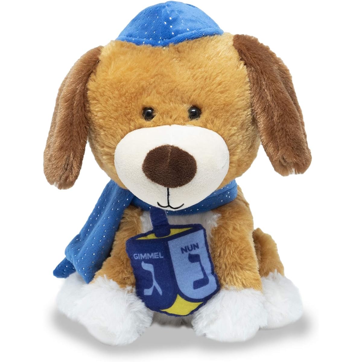 Cuddly Shed Dreidel Puppy 10" Funny Dancing Puppy Plush Toy for Kids Celebrate Hanukkah with Blue Kippah or Yarmulke "I Have a Little Dreidel"