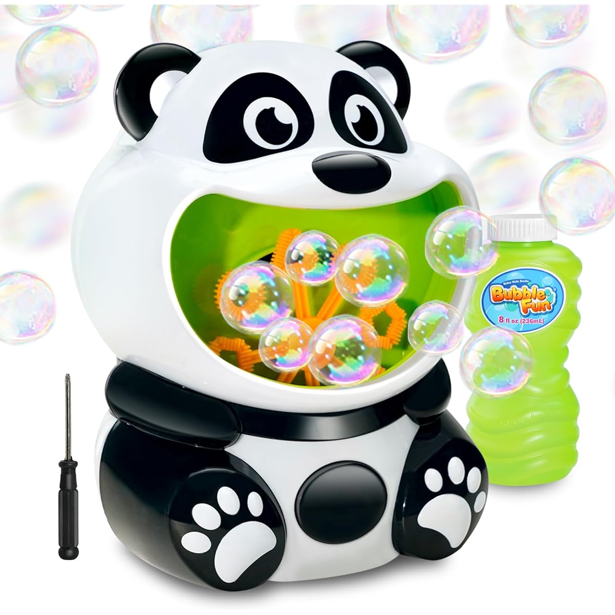 Panda Bubble Machine for Kids, Bubble Solution for Outdoor Parties, Birthday Gift (Large)