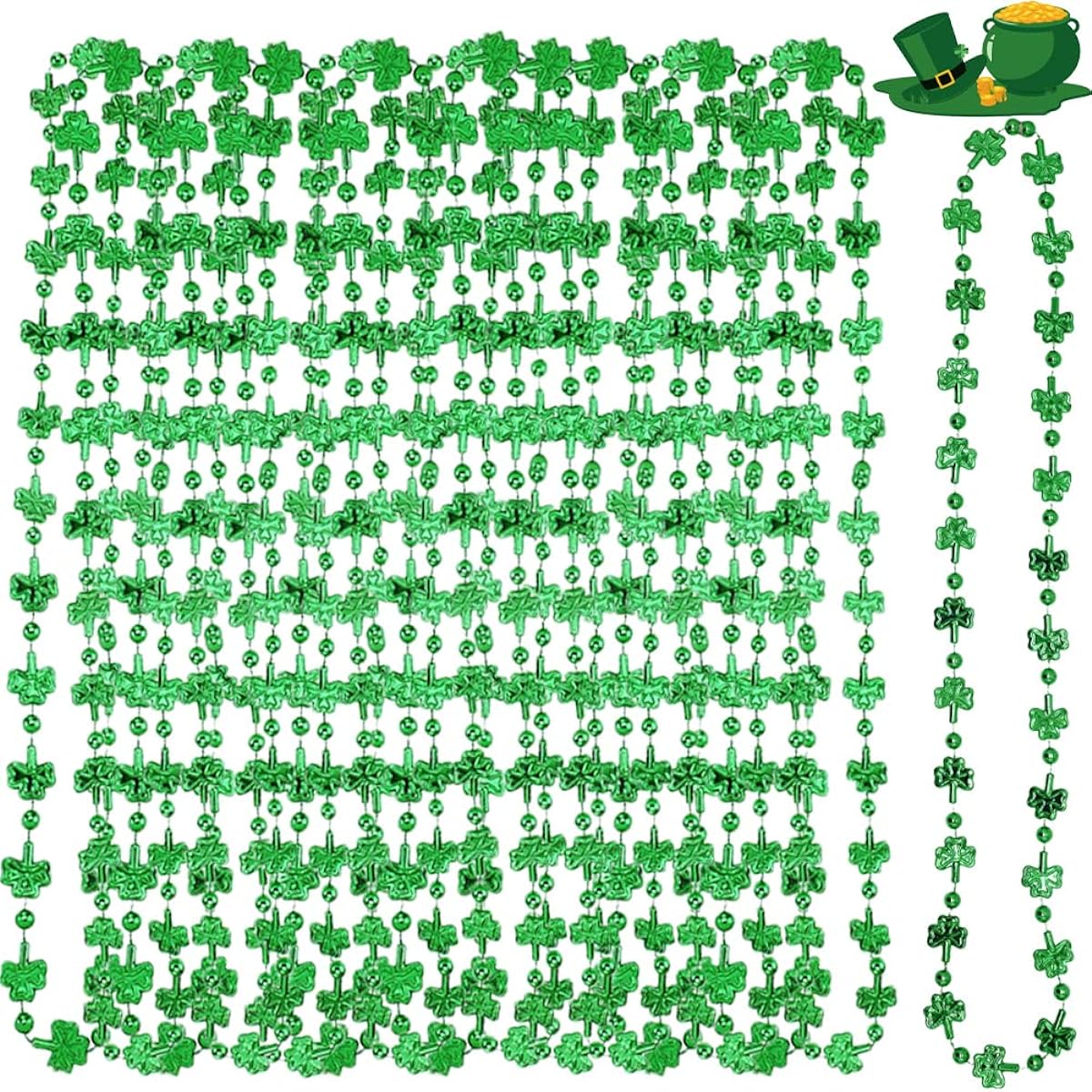 DINESIL 20pcs Shamrock Bead Green Necklaces for Kids and Adults, St. Patrick's Day Decorations, Green Clover Shamrock Accessories, Party Favors