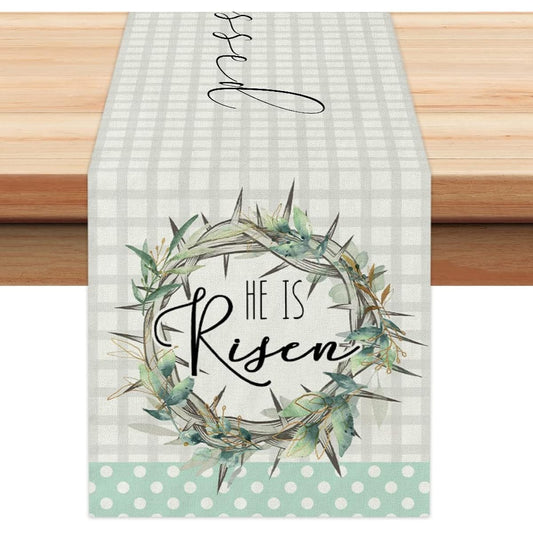 ARKENY Easter Table Runner 72 Inch He is Risen Coffee Home Dining Indoor Seasonal Spring Holiday Farmhouse Tabletop Decor AT365