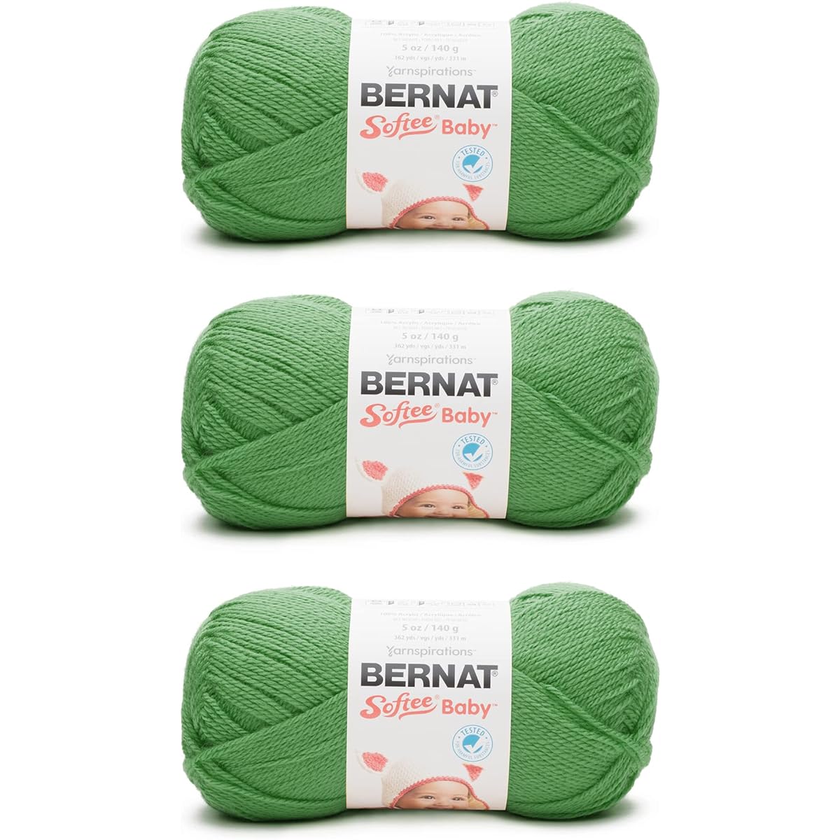 Bernat Softee Baby Grass Green Yarn - 3 Pack 141g/5oz - Acrylic - 3 DK (Light) - 362 Yards - Knitting/Crochet