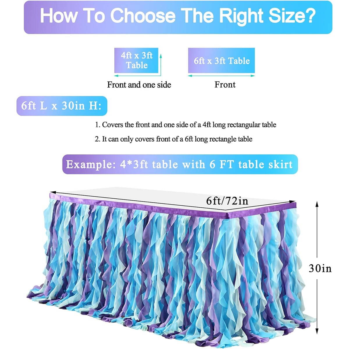 CO-AVE Mermaid Tulle Table Skirt, Curly Willow Tutu, Baby Shark Tablecloth, 6ft Ruffle Table Skirt, Under the Sea Birthday Party, Baby Shower, Rectangle Round Table Decorations