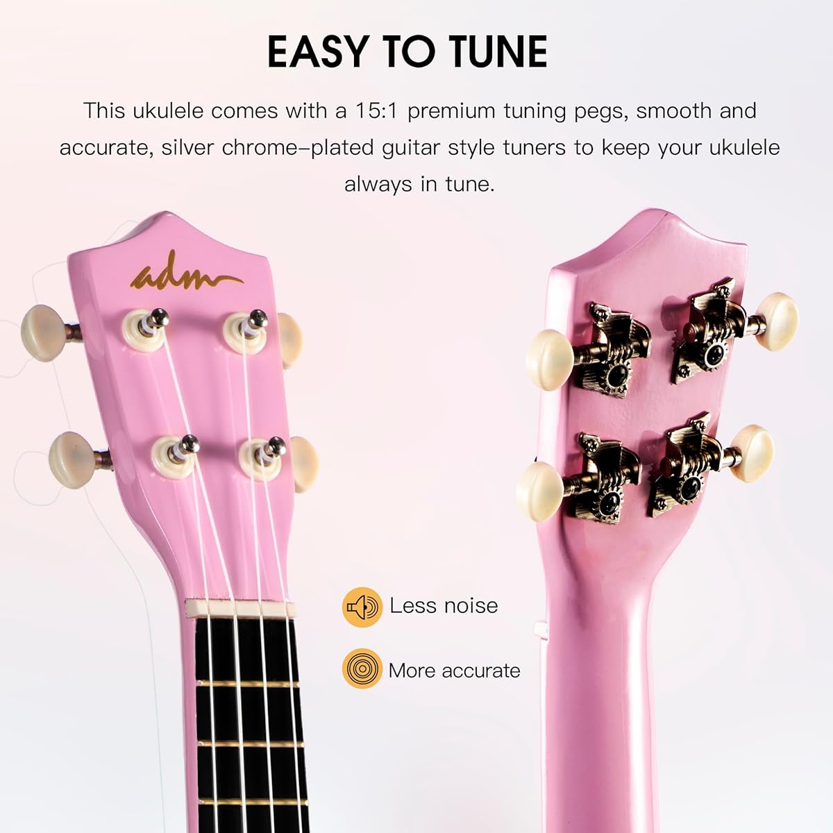 ADM Soprano Ukulele Beginner 21 Inch Hawaiian Wood Ukulele Kit Kids Adults Student Starter Professional Ukalely Pack Bundle Free Lessons Gig Bag Strap Nylon String Tuner Pick, Pink