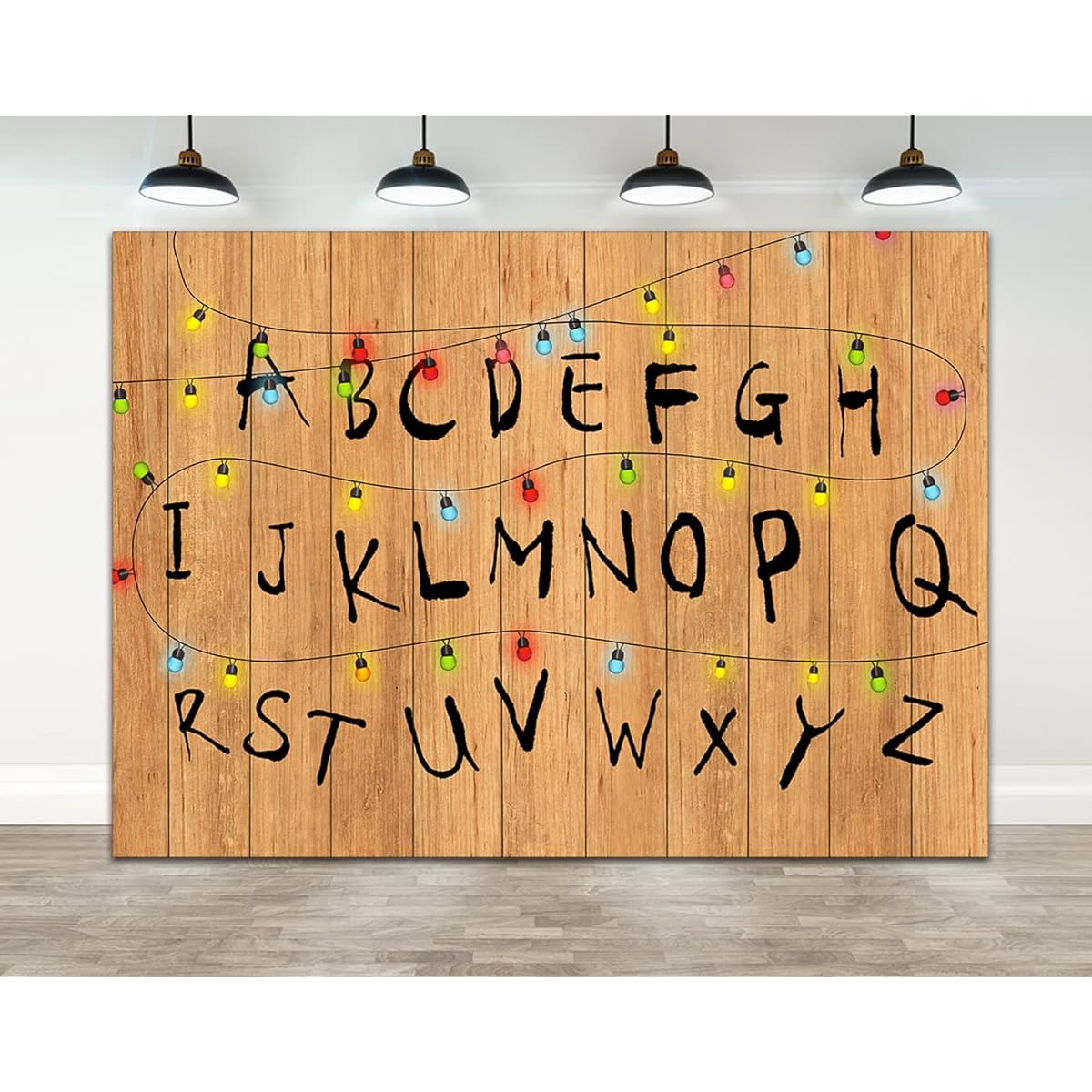 Ticuenicoa 7x5ft Stranger Backdrop Alphabet Wood Colorful String Lights Wooden Board Photo Backdrop Kids Birthday Party Decoration Supplies Cake Table Banner Photo Booth Props