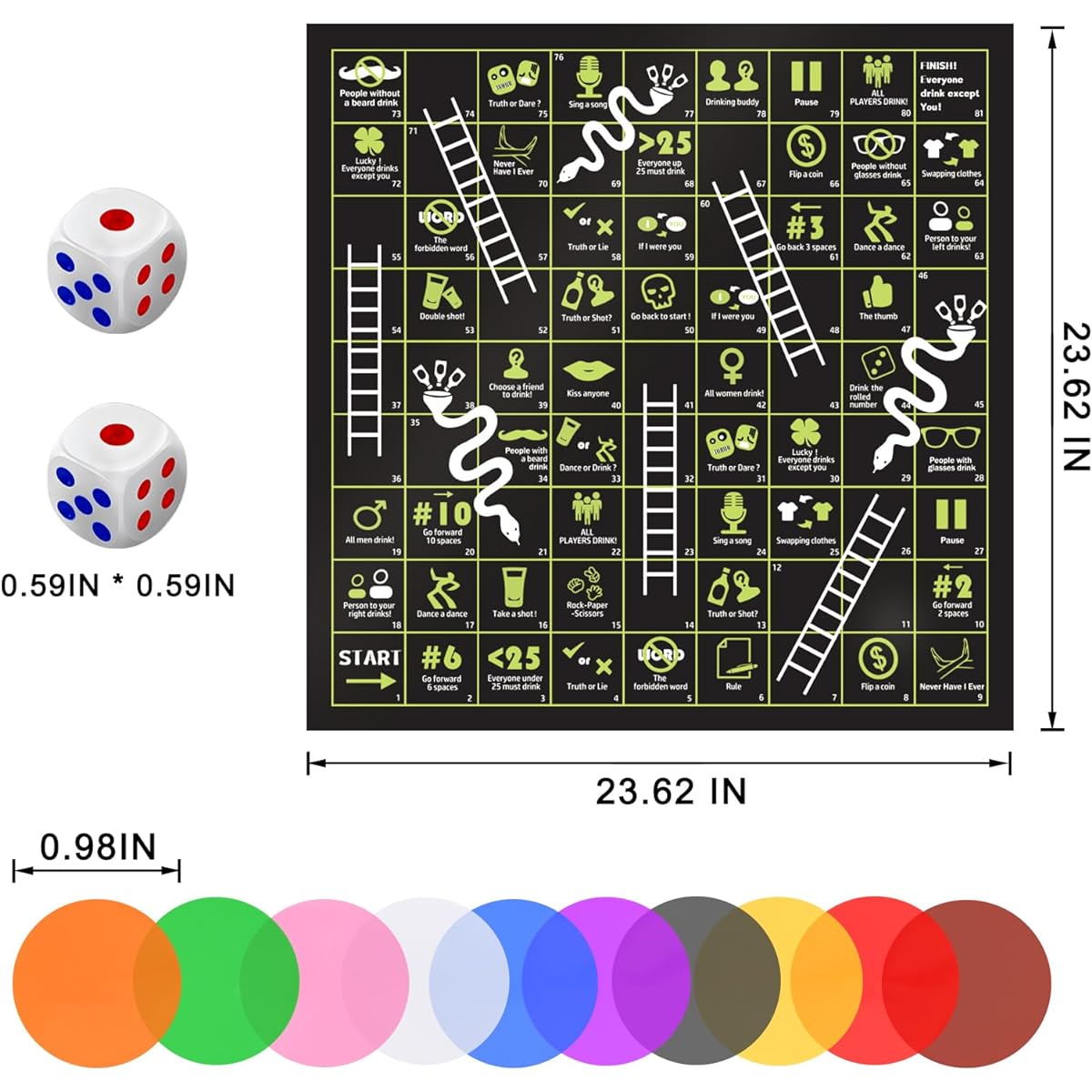 GOLDGE Chutes and Ladders Board Game Mat for Adults Adult Party Drinking Game