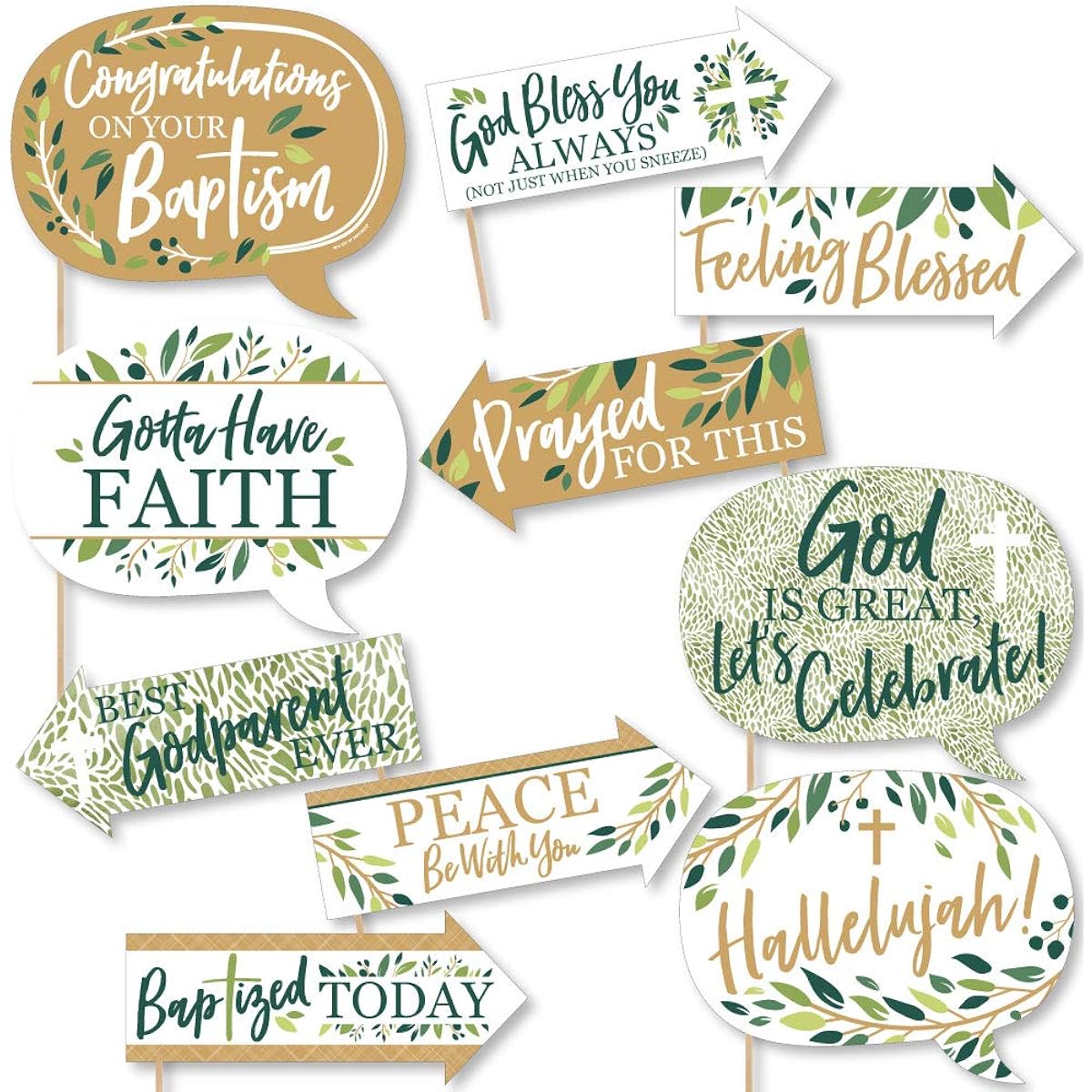 Funny Baptism Elegant Cross - Religious Party Photo Booth Prop Kit - 10 Pieces