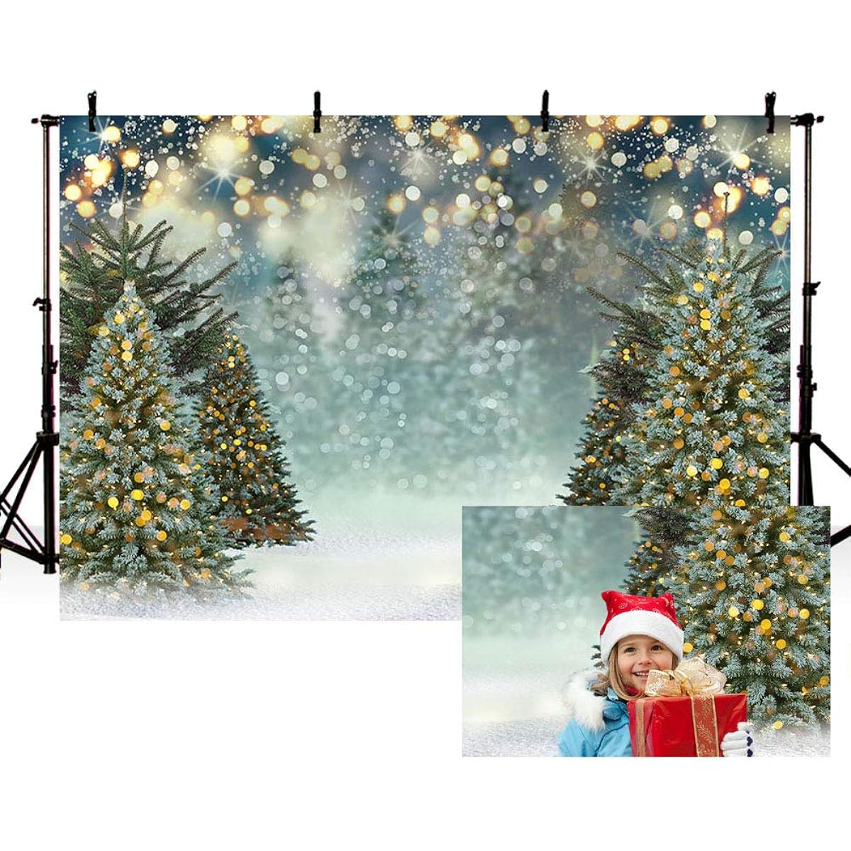Mehofond 7x5ft Glitter Winter Christmas Tree Snowflake Green Newborn Photography Backdrop Gold and Silver Bokeh Background Christmas Birthday Party Photo Banner Props