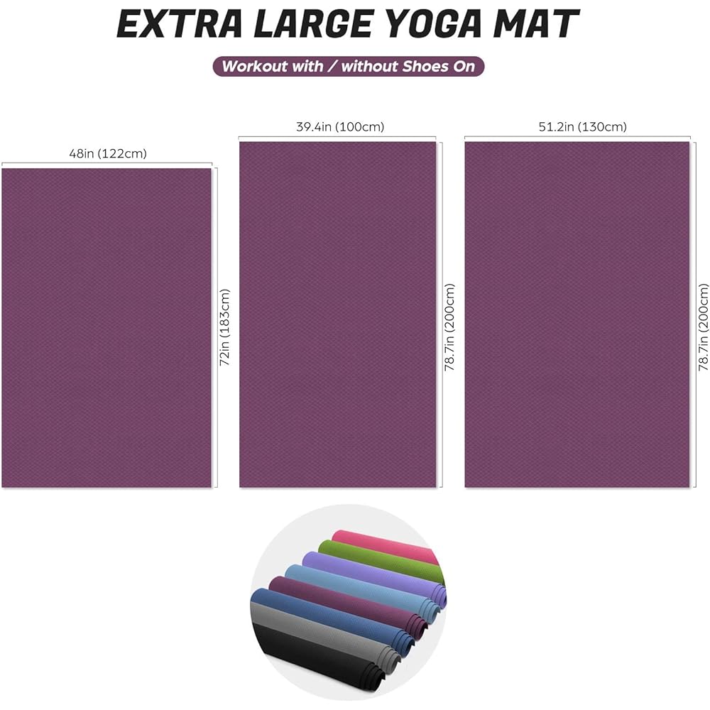 Odoland Yoga Mat with Carry Strap 183x122cm Extra Thick 6mm Non-Slip Training Mat Exercise Mat