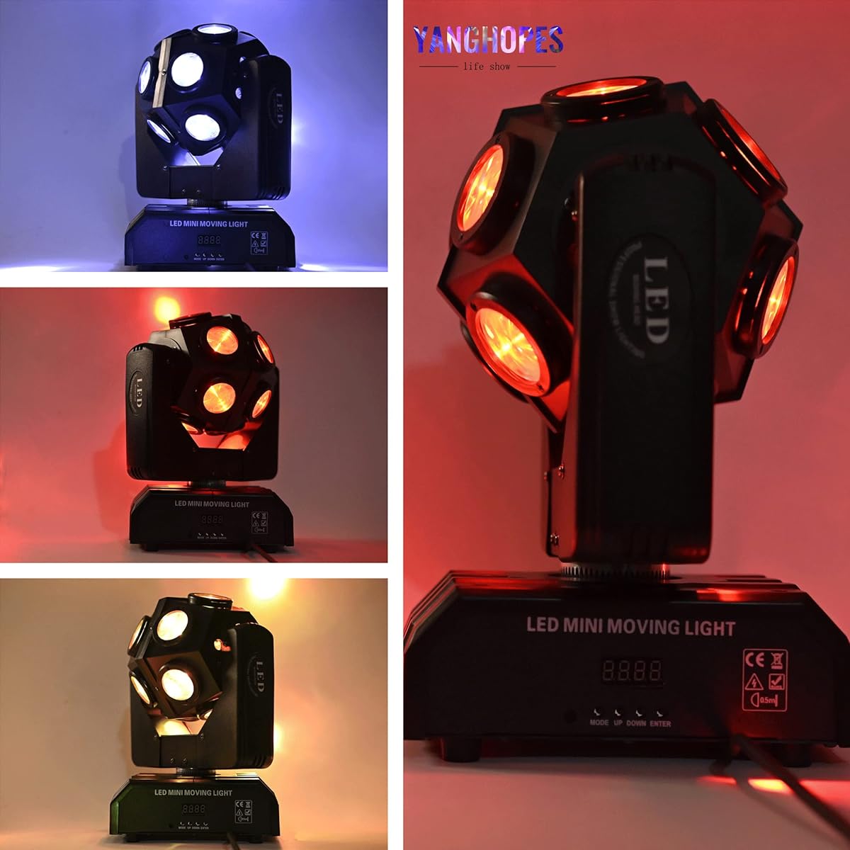 Moving Head DJ Light Party RGBW LED Beam Light DMX 512 Strobe Light Sound Activated 360° Rotation Stage Lighting Equipment Event DJ KTV Disco Wedding Concert Festival