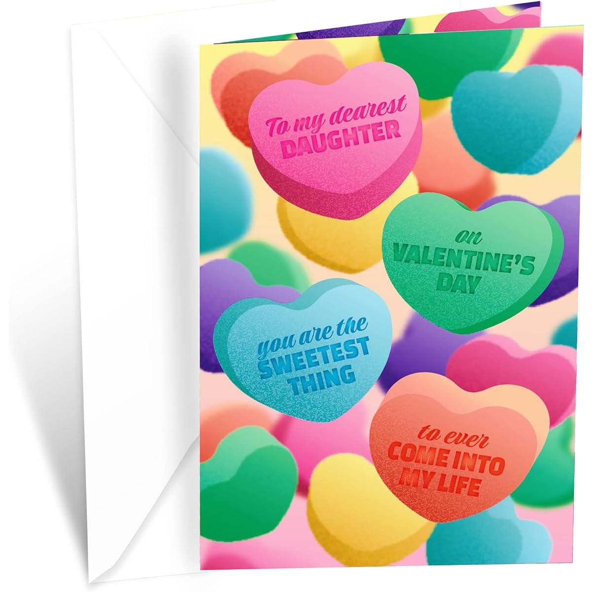 Prime Greetings Daughter Valentine's Day Cards Made in the USA on Eco-Friendly Heavyweight Card Stock with Premium Envelopes 5" x 7.75" Protective Mailers Included (Sweet Candy)