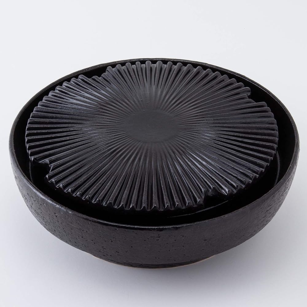 Hase Seito Nagatanien Yakiniku Plate Low Smoke Fine Smoke Ceramic Furnace "Yakiyakisan" Small For 1-2 People Approximately 27cm Open Fireable Open Fire OK Igayaki Black Made in Japan AND-19