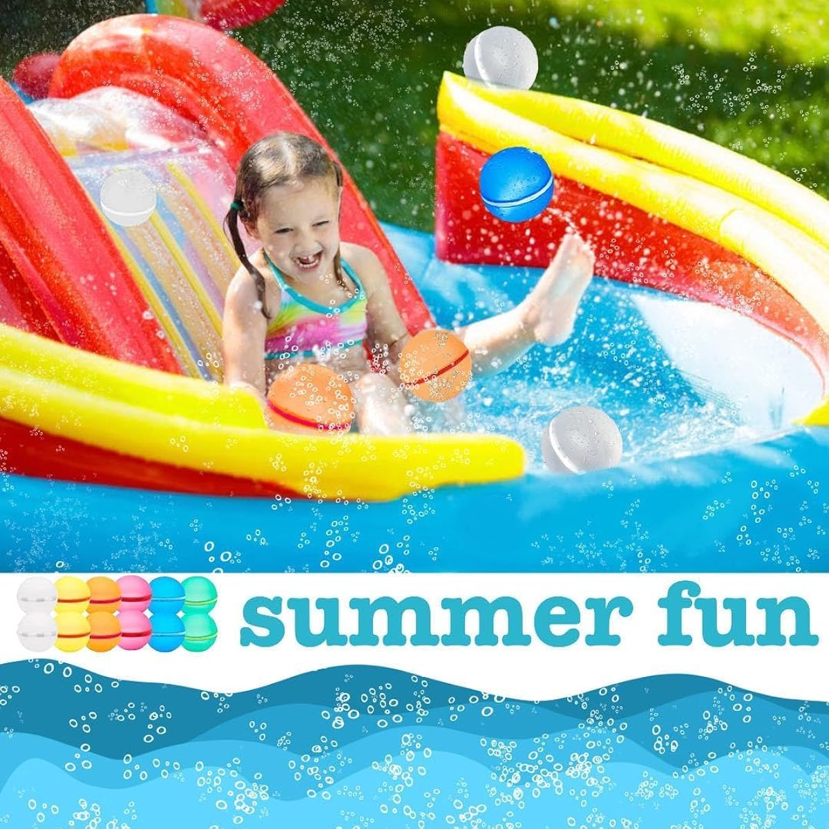 Anpole 12pcs Reusable Water Balloons for Kids, Refillable Water Bomb Balloons, Latex Free Silicone Water Balloons for Kids Adults Outdoor Activities Water Games Toys Summer Fun Party Supplies