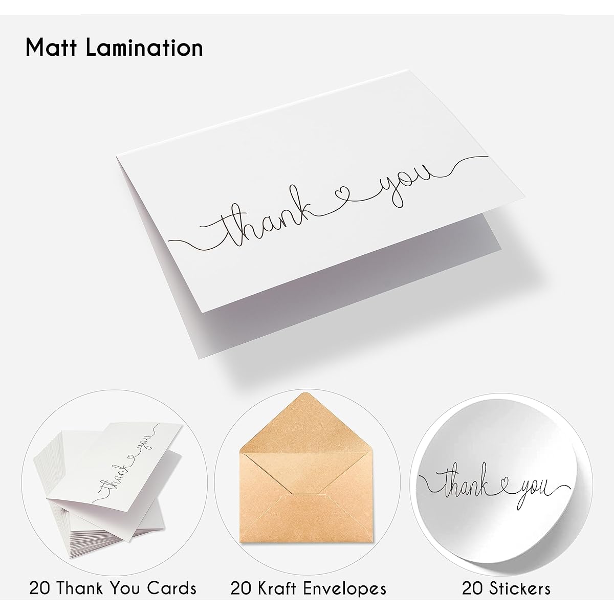 SPEBE Thank You Cards with Kraft Envelopes & Stickers Bulk Pack of 20, Elegant 4x6 Inch Design, Modern Minimalist, Large Notes for Wedding, Bridal Shower, Business, Baby, Small Business, Funeral, Graduation