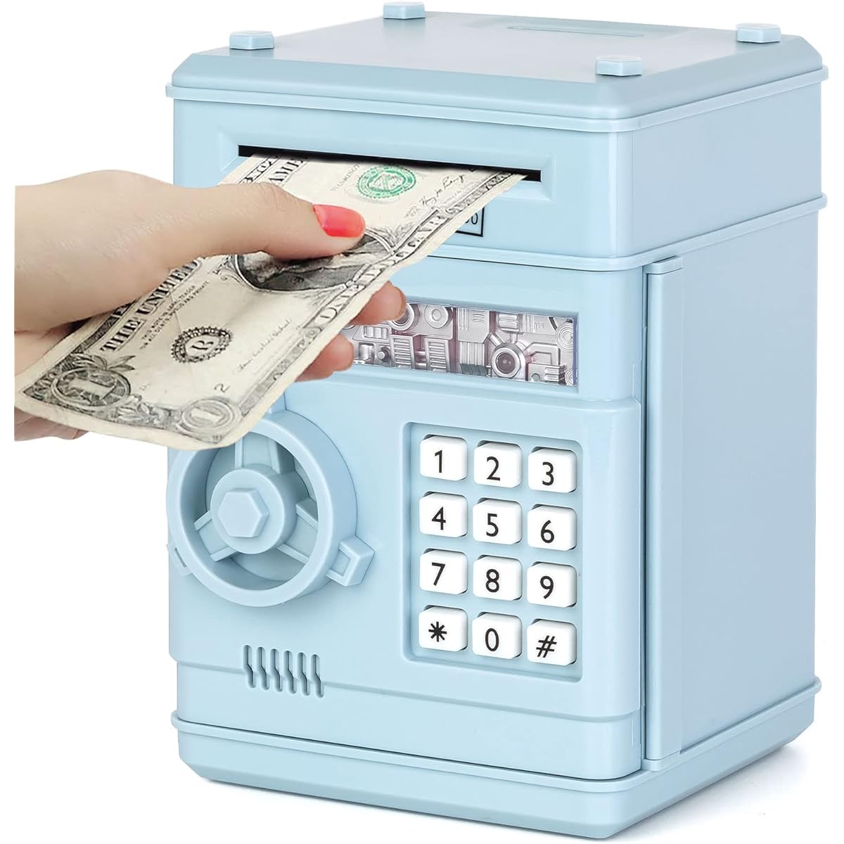 Highttoy Children's Electronic Piggy Bank, Piggy Bank with Code Piggy Bank Safe Toys for Children 3-12 Years Children's Gifts Piggy Bank ATM Safe Box for Children Light Blue