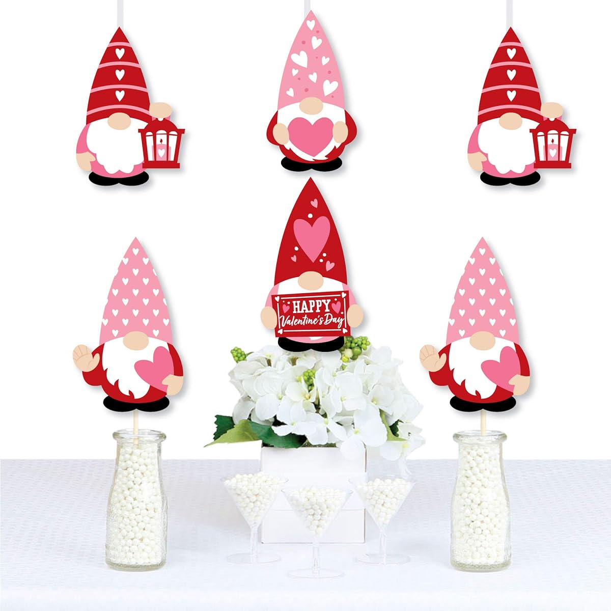 Happy Big Polka Dot Valentine Gnome - Decoration DIY Valentine's Day Party Essentials - Set of 20