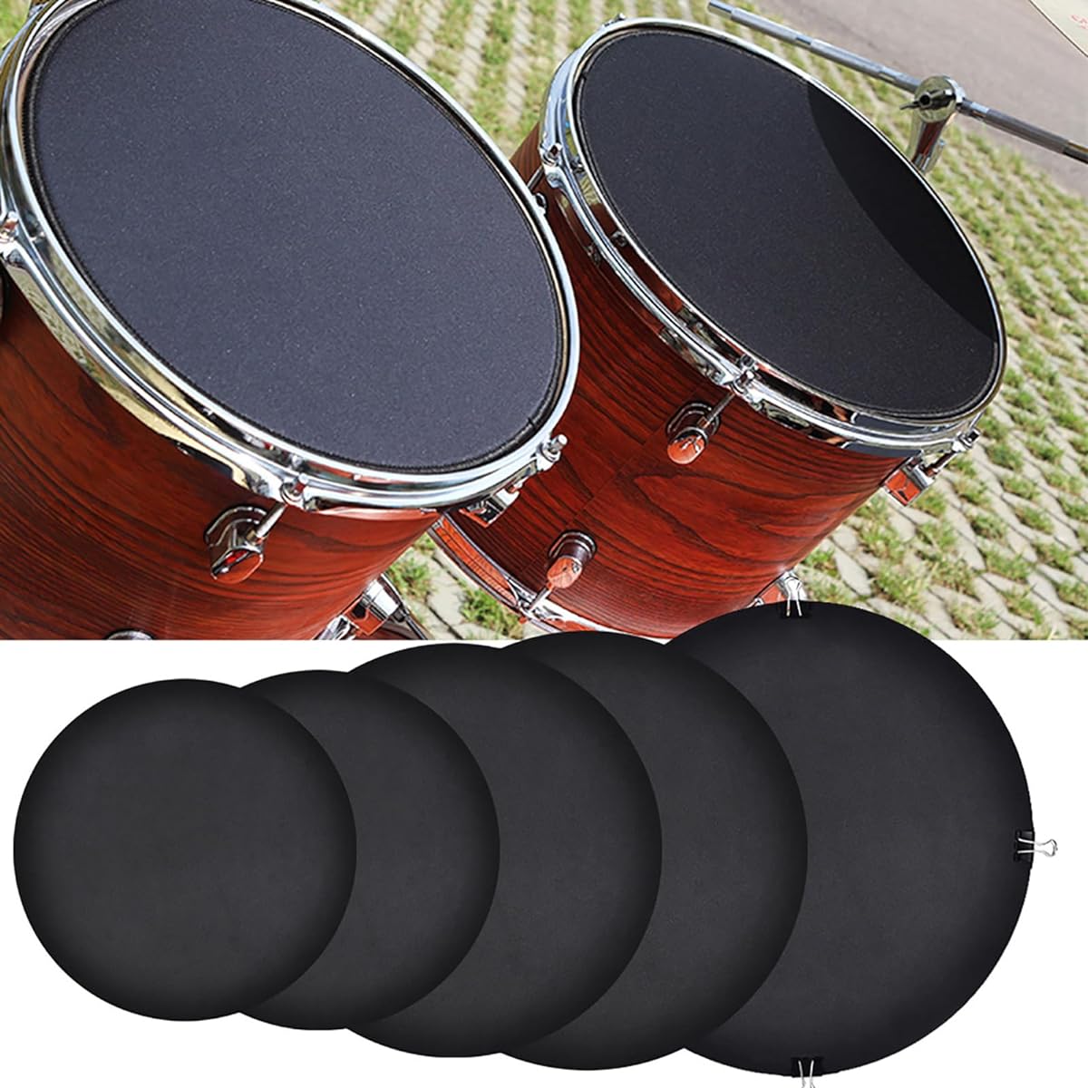Drum Silencer Drum Practice Pad 10 Pieces Portable Silent Drum Pad Black Bass Snare Drum Sound Off Mute Silencer Set for Quiet Practice with 4 Clips