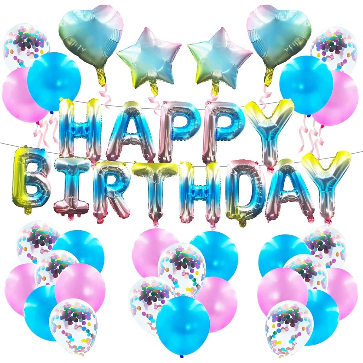 Haimall Rainbow Gradient Colorful Foil Balloons Pink Blue Latex Confetti Balloons Birthday Party Decorations and Supplies Balloons