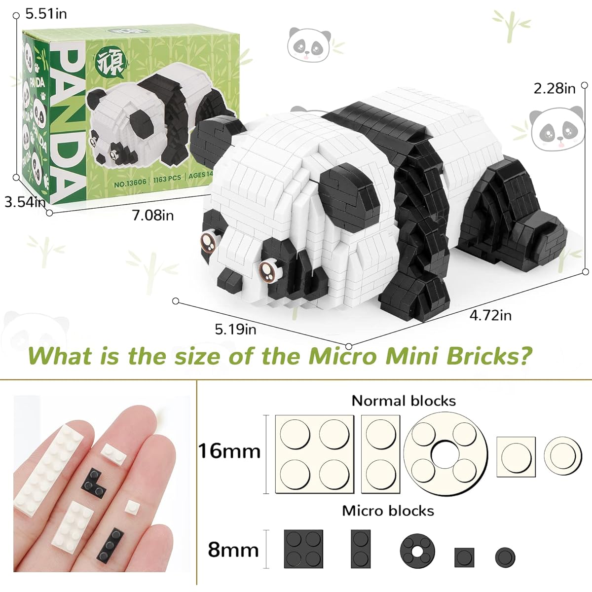 QLT Mirco Animal Building Blocks Set for Goodie Bags Party Favors 12+ 14+ 1163 Pieces Small Set Mini Cute Panda Building Toys Blocks Adult Birthday Carnival Prizes
