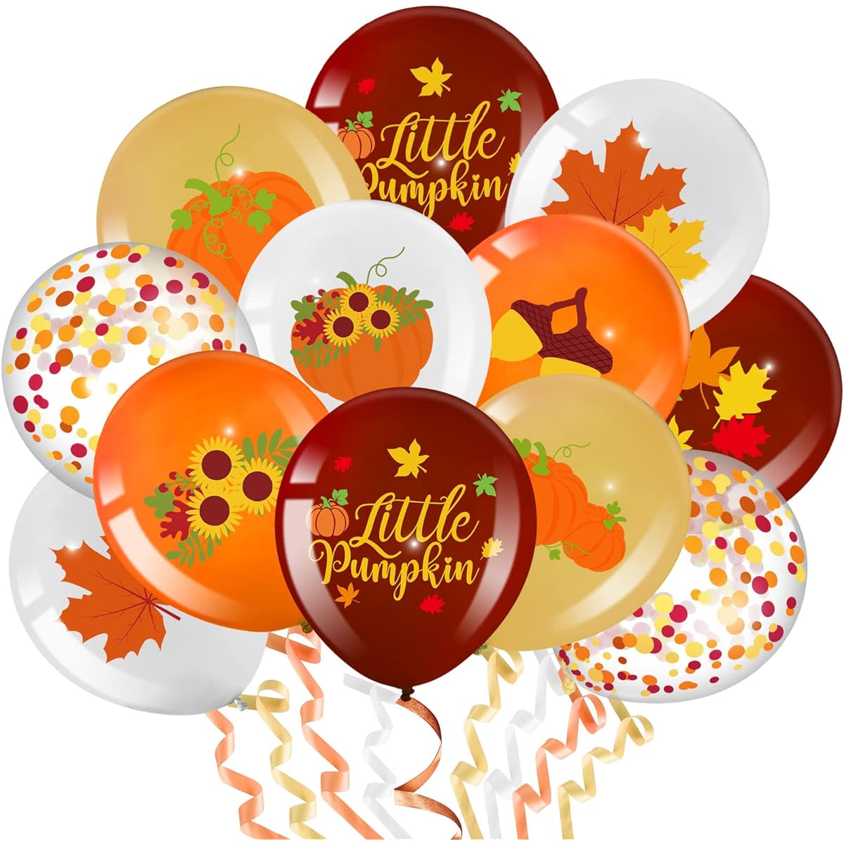 Charnoel 45 Pieces Small Pumpkin Balloons Thanksgiving Party Balloons Fall Theme Decorations Baby Shower Kids Birthday Wedding Favors 12 Inch Orange White Gold