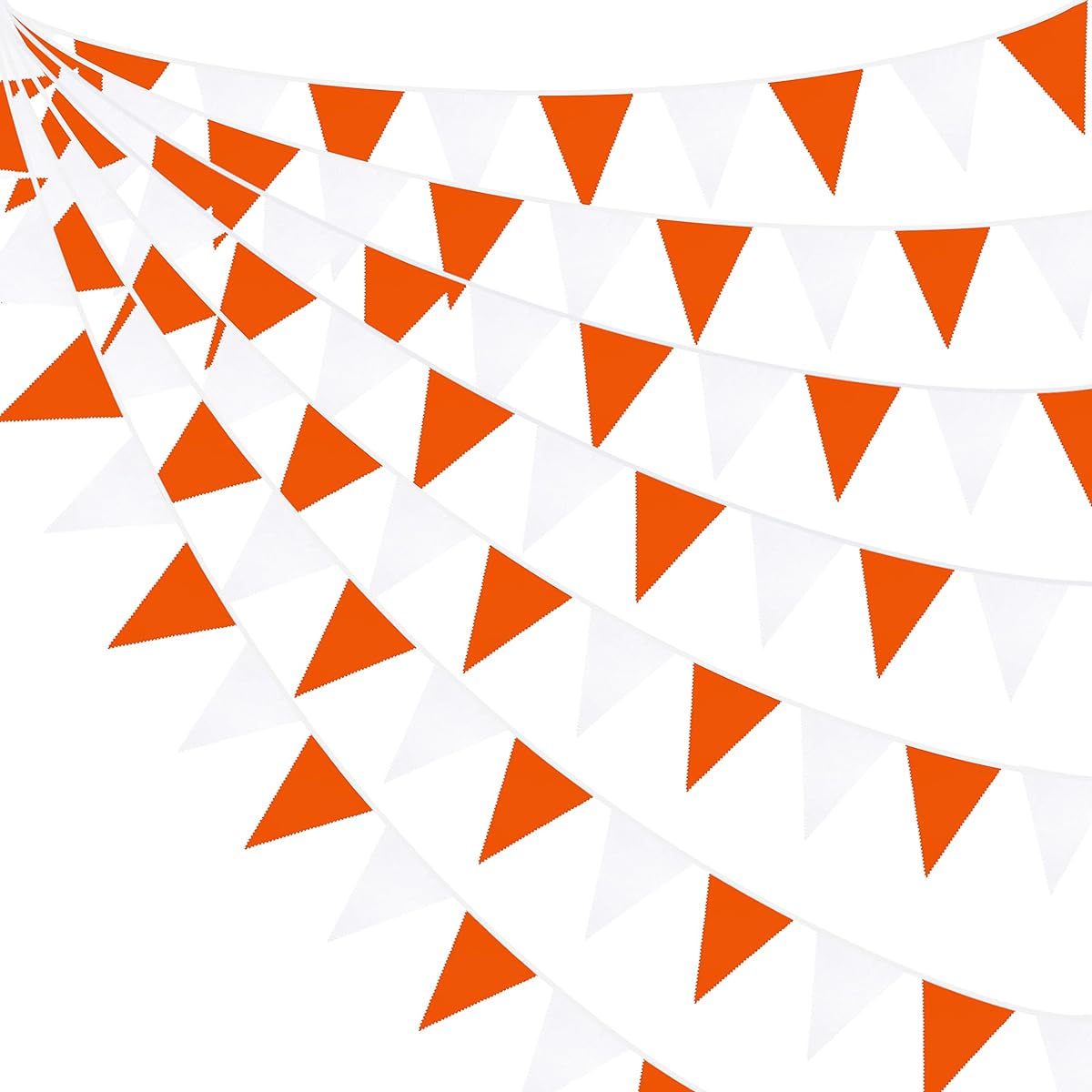 32ft Orange White Fabric Bunting Banner Party Decorations Triangle Flag Pennant Garland for Fall Wedding Birthday Party Thanksgiving Home Nursery Outdoor Yard Hanging Decor