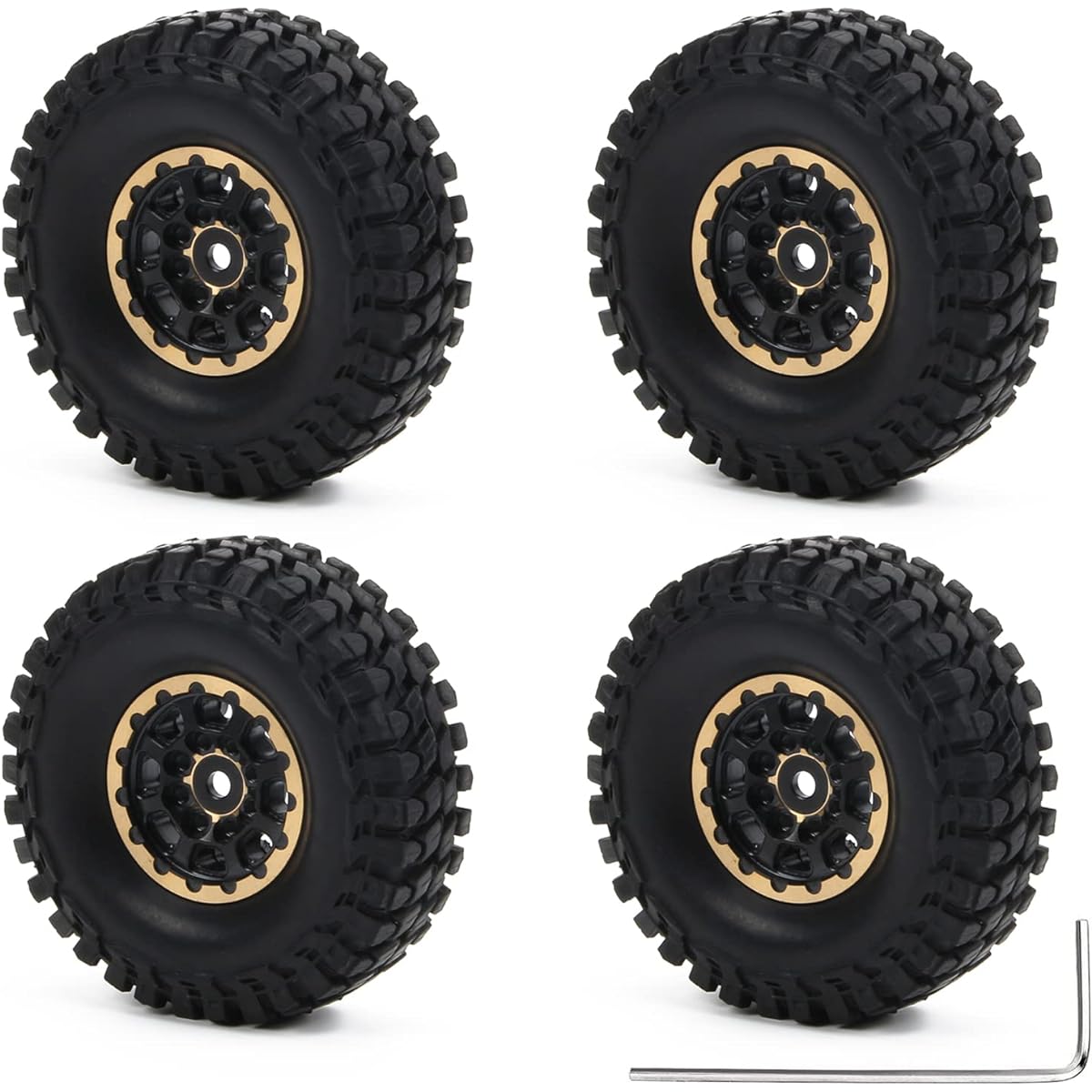 RCAWD Chrome Brass Weights 46g 1" Beadlock Wheel Rim 26*13mm No Glue with 55mm Tire for 1-24 Axial Scx24 Crawler